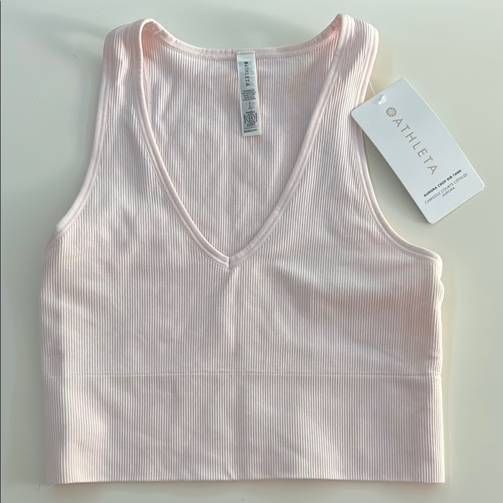 Athleta Light Pink V-Neck Ribbed Tank